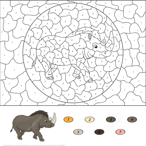 Prehistoric Rhinoceros Color By Number Coloring Page